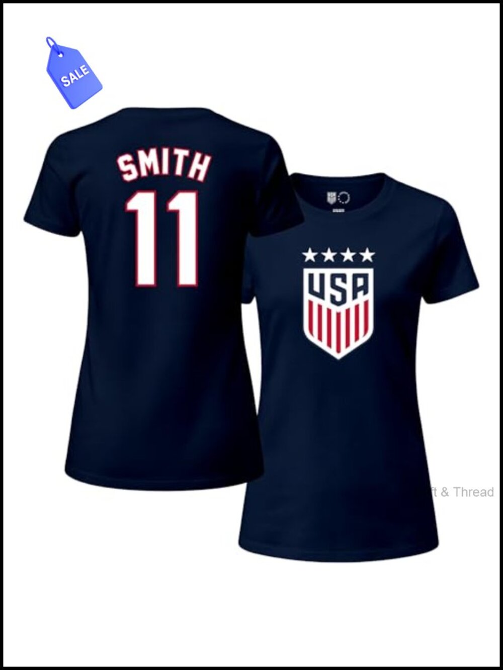 US Soccer USWNT 4 Star T-Shirt 100% Cotton Crew Neck